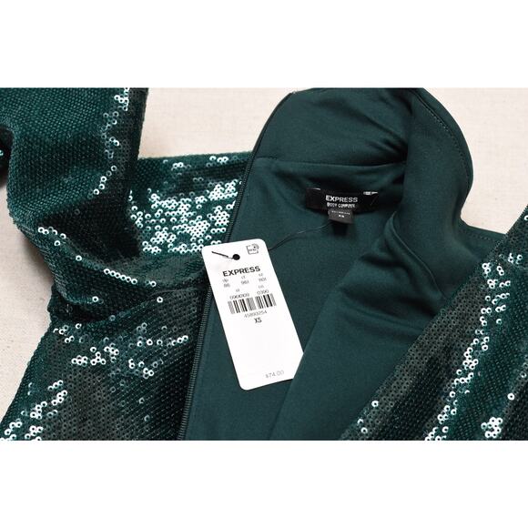 NEW EXPRESS Women's Green Sequin Mock Neck Crop Top Blouse Size XS New with Tags - Picture 8 of 8